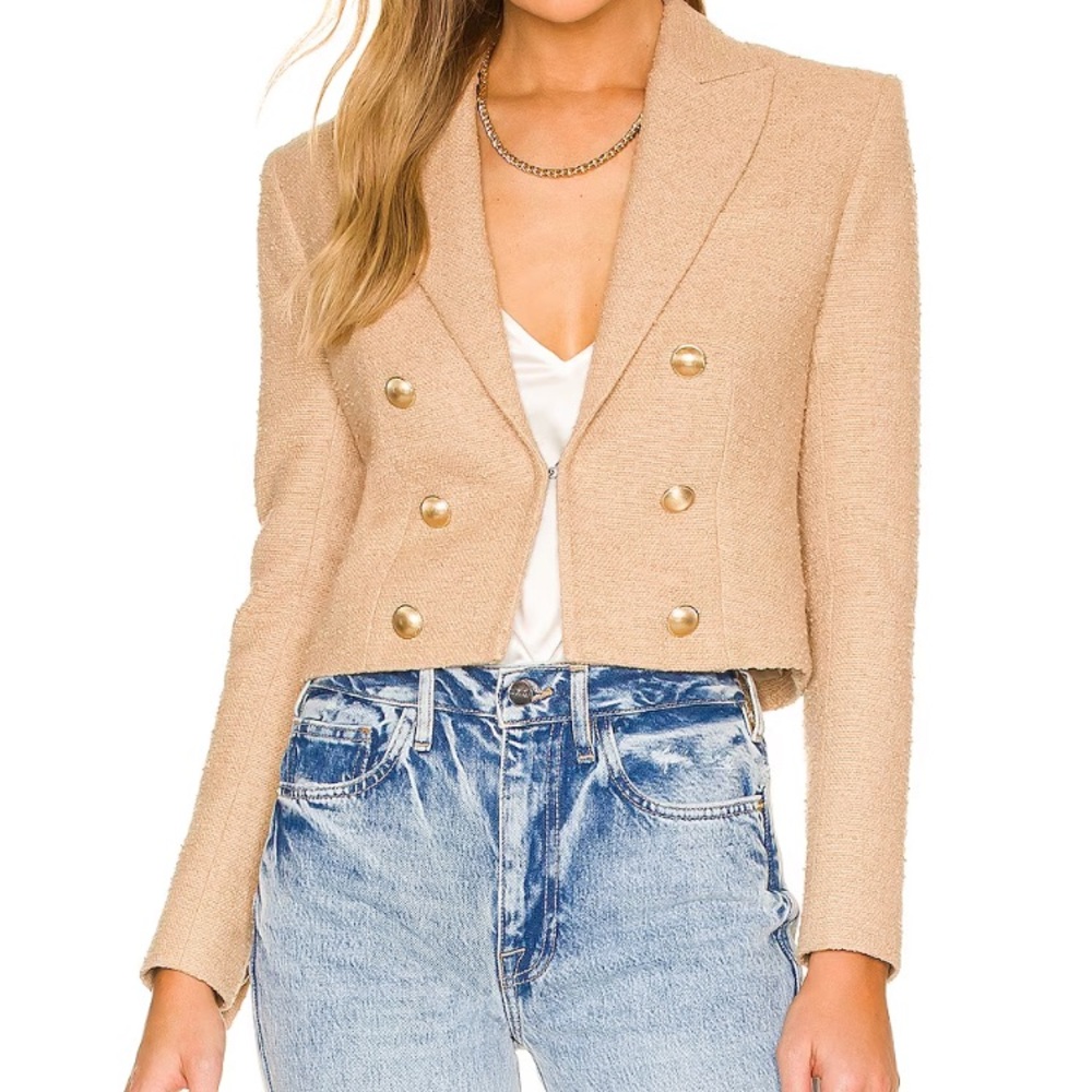L’Agence Inez cropped blazer in Almond- NWT XS